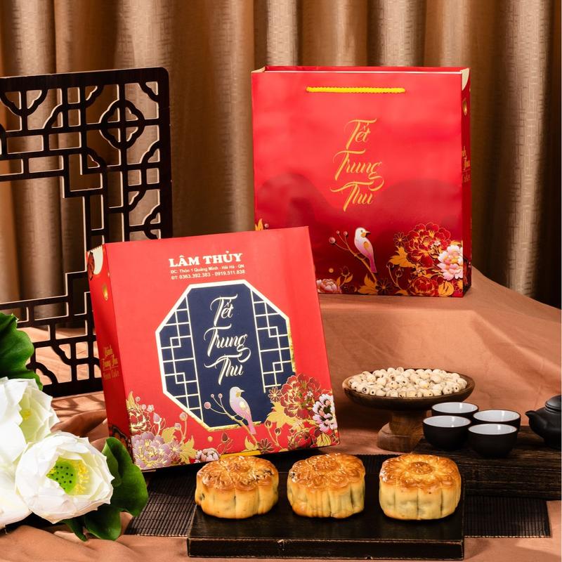 Hộp 4 bánh trung thu truyền thống Lâm Thuỷ sẵn vị gồm 4 bánh 160g: Thập cẩm truyền thống, dẻo thập cẩm , đậu xanh trứng, khoai môn Ăn Vặt