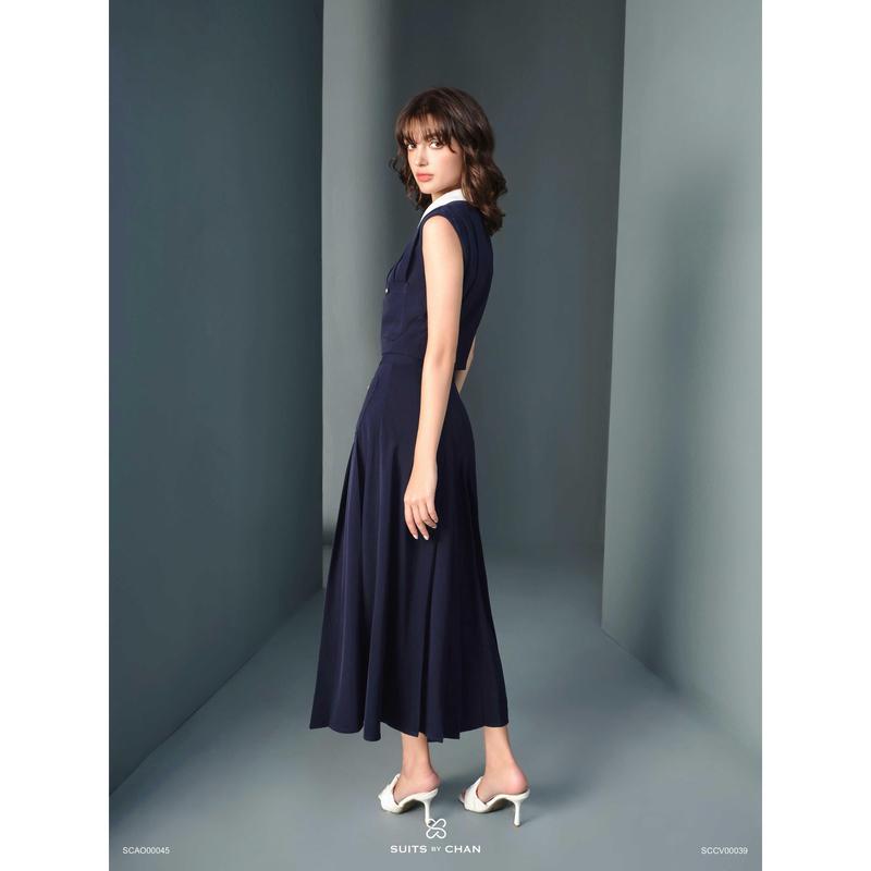 SUITS BY CHAN - Áo cổ sen phối nút, Váy dài xếp li dáng A - SCAO00045 SCCV00039 Nữ Women 4