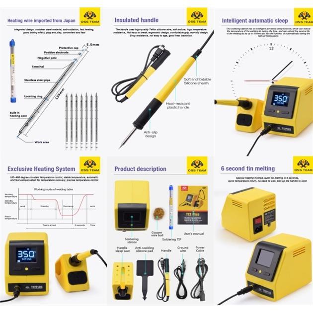 Máy Hàn OSS T12 Plus 75W, 100 – 480°C, Mũi T12-BLS ( Vàng ) 4