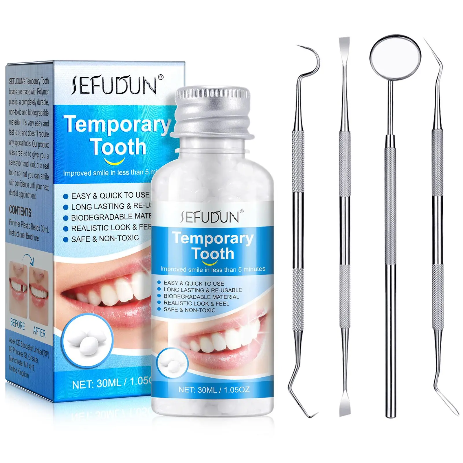 Temporary Tooth Filling Kit, 1 Count/5 Counts Tooth Filling Particles with   Tooth Filler Tools, Dental Care Products for Home & Travel
