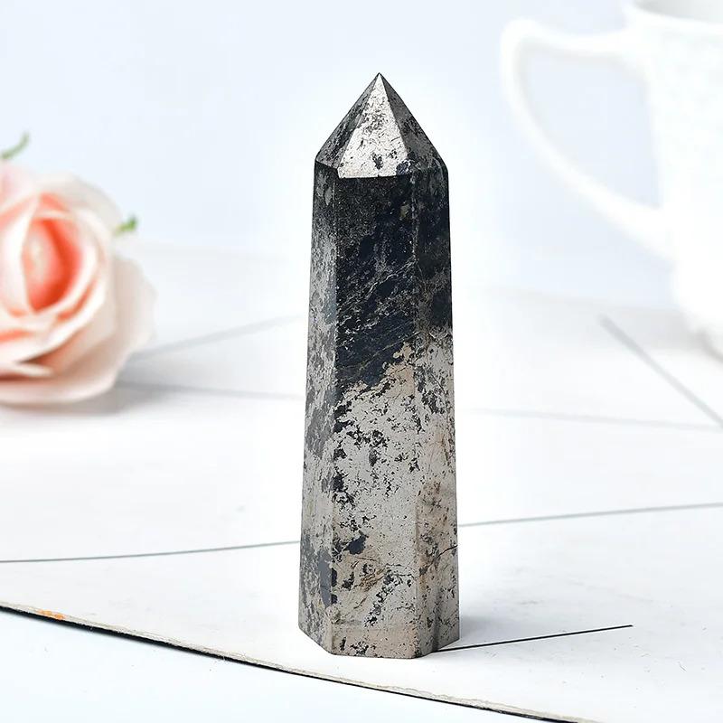 Product Introduction of Natural Hematite Crystal Point Healing Stone Obelisk Pyrite Quartz Wand Beautiful Ornament for Home Decor Energy Stone PyramidFashion Jewelry Accessories 9