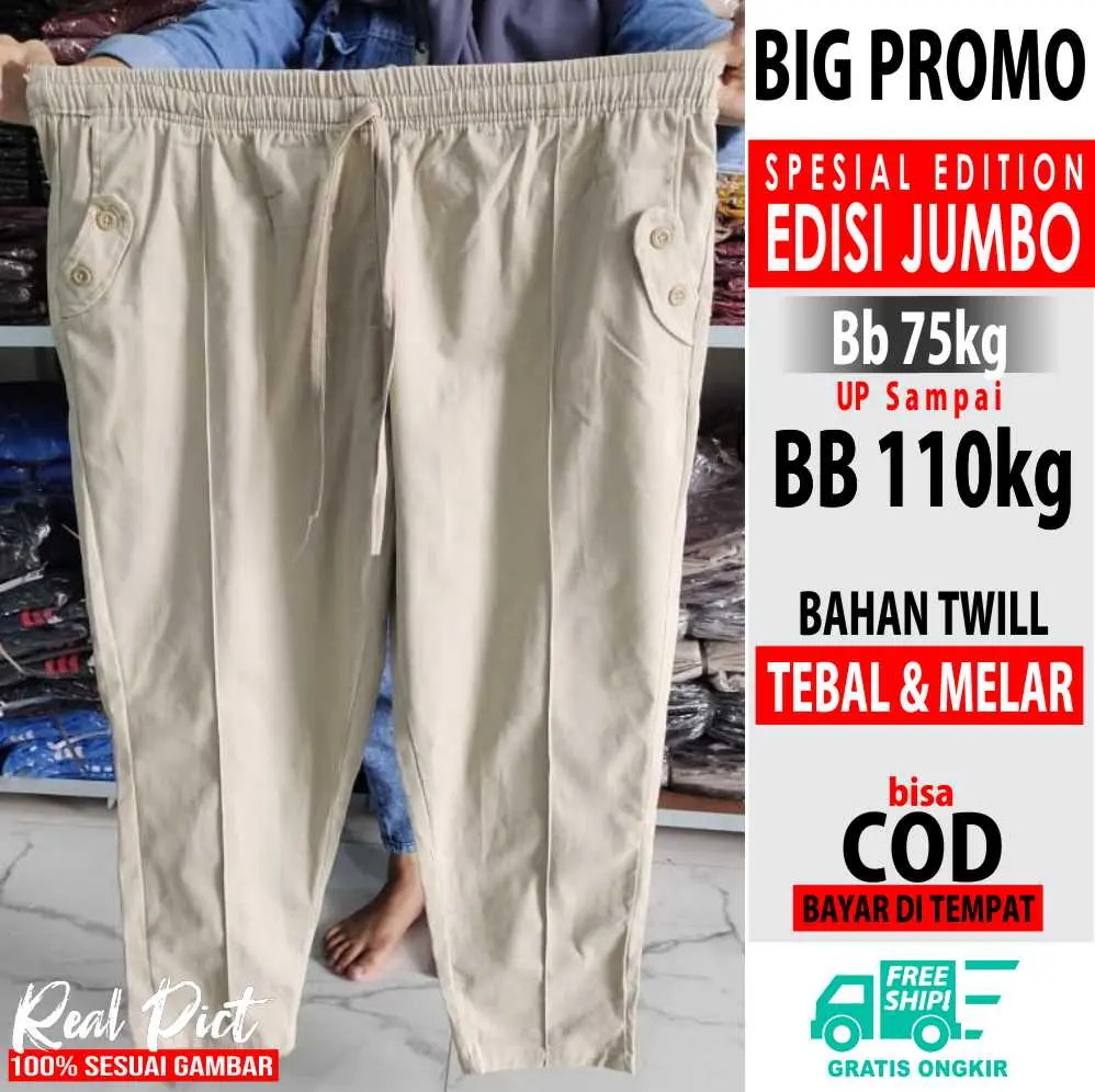 PROMO Celana Wanita Baggy pants Premium GENZO Jumbo, Bahan TWILL Kombed Premium, Stretch, Melar, dan Tebal, muat sampai BB 125 kg Melar Nyaman