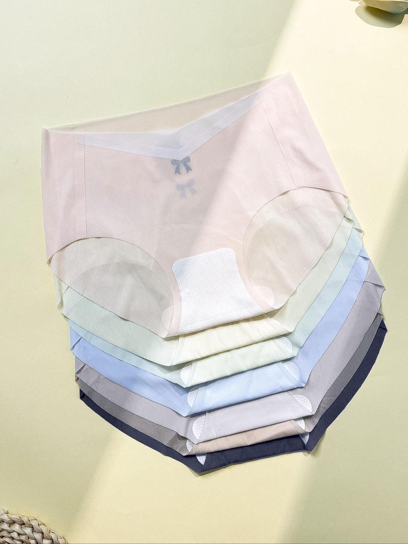 Product Introduction of Women's Bowknot Print Seamless Ice Silk Panty, Breathable Comfy Knicker for Daily Wear, Underwear for All Seasons 5