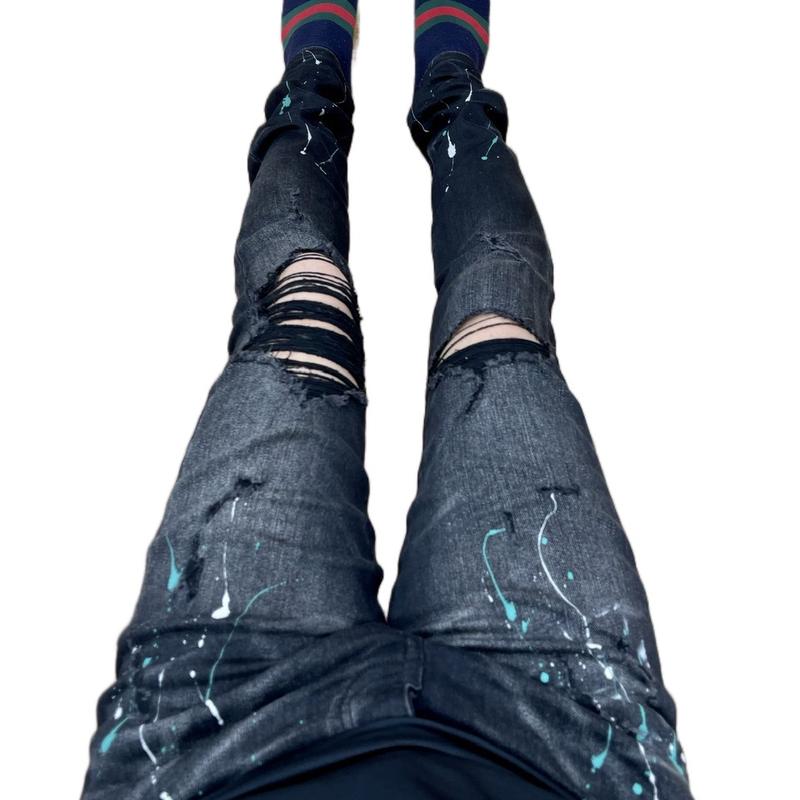 {Ảnh Tự Chụp} Quần Jean Nam Rách Gối Vẩy Sơn Mã 7036 Likeau Loại 2 Menswear Pants Denim Có Túi