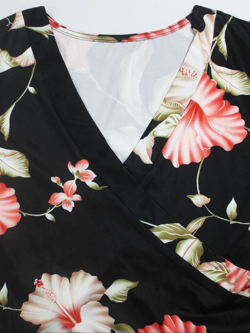Product Introduction of Women's Floral Print Belted V Neck Dress, Elegant Dress for Party Holiday Wedding Guest, Ladies Clothes for All Seasons 5