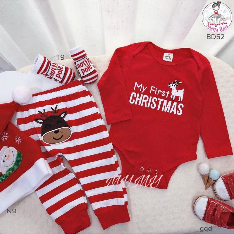  Body Tuần lộc dài tay kèm quần dài sọc phí sau hình tuần lộc nâu Noel KHÔNG KÈM PHỤ KIỆN  MyMyBaBy BD52  