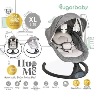 Sugarbaby HUG ME Automatic Baby Swing Bed AYUNAN SUGARBABY NEW SUGARBABY AYUNAN BED XL Chair Grey Hitam Putih Bayi - SWING BED BLACK, SWING AUTOMATIC HUG