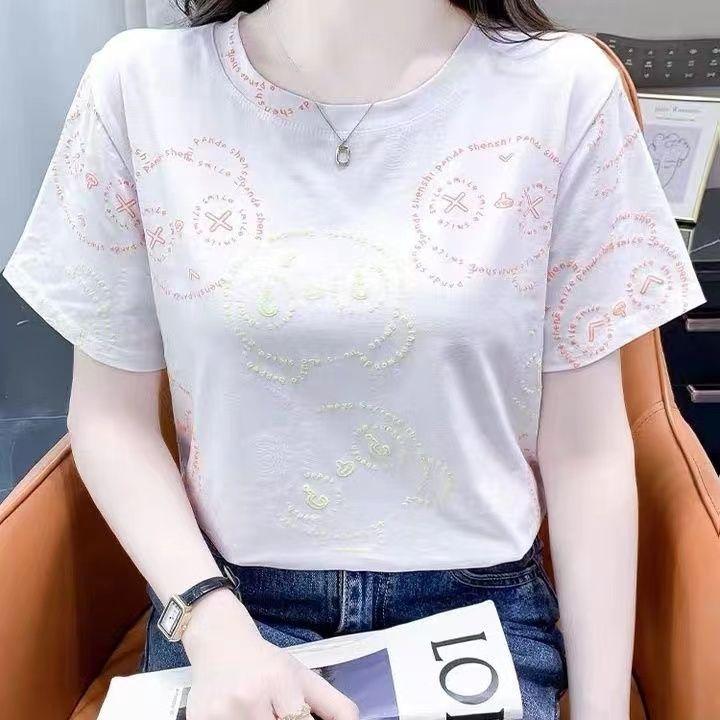 Áo Thun Tay Lửng Quần Áo Nữ, Phong Cách Mùa Hè Hàn Quốc, Thời Trang, Áo Thun ngắn Tay Kẻ Sọc, Dáng Rộng Vừa Vặn, Bộ Sưu Tập Mùa Hè 2024, Thích Hợp Mặc Hàng Đầuáo phông nữ 6