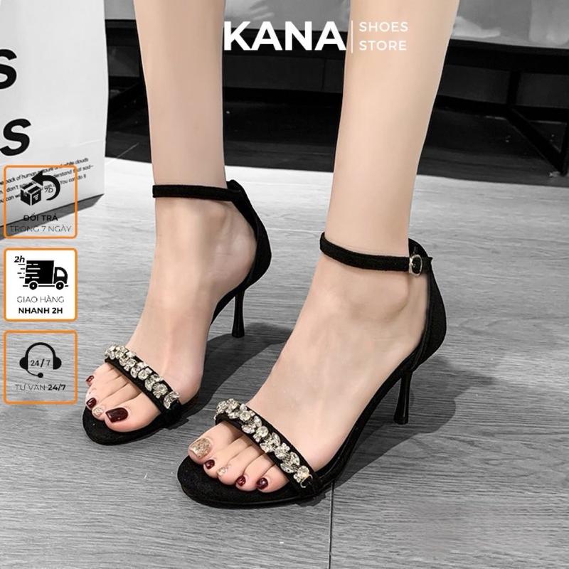 Sandal dép cao gót đính đá cao cấp  da lì tôn dáng , Guốc đá tiệc cao 7cm tiểu thư DéP Nữ GiàY Shoes dép xăng đan & dép tông quai đeo mắt cá chân giày cao gót louboutin già y gótxinh quảng