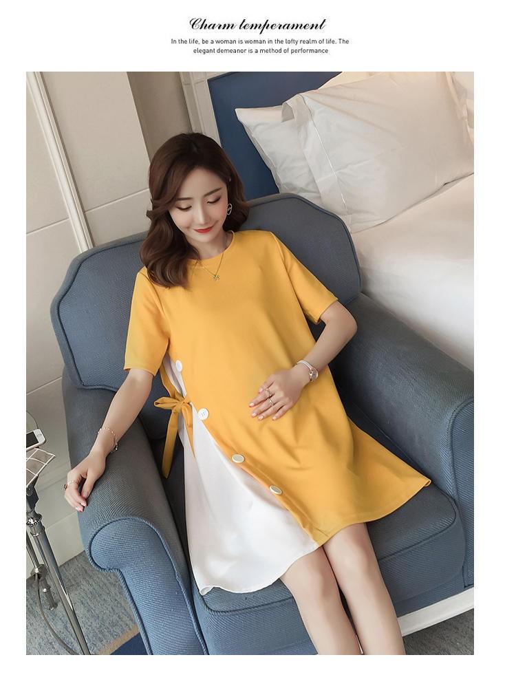 Product Introduction of Pregnant women's summer dress top loose large size Korean style bottoming shirt short sleeve mid-length T-shirt pregnant women's skirt pink  dress wrap  dress 12