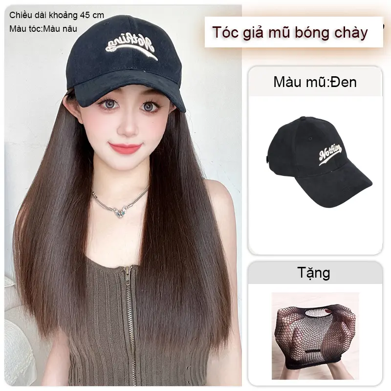 Nothing Mũ Lưỡi Trai Kèm Tóc Giả Xoăn Dài Tự Nhiên Không Đường May Dễ Thương Có Thể Điều Chỉnh Cho Nữ Wig 6