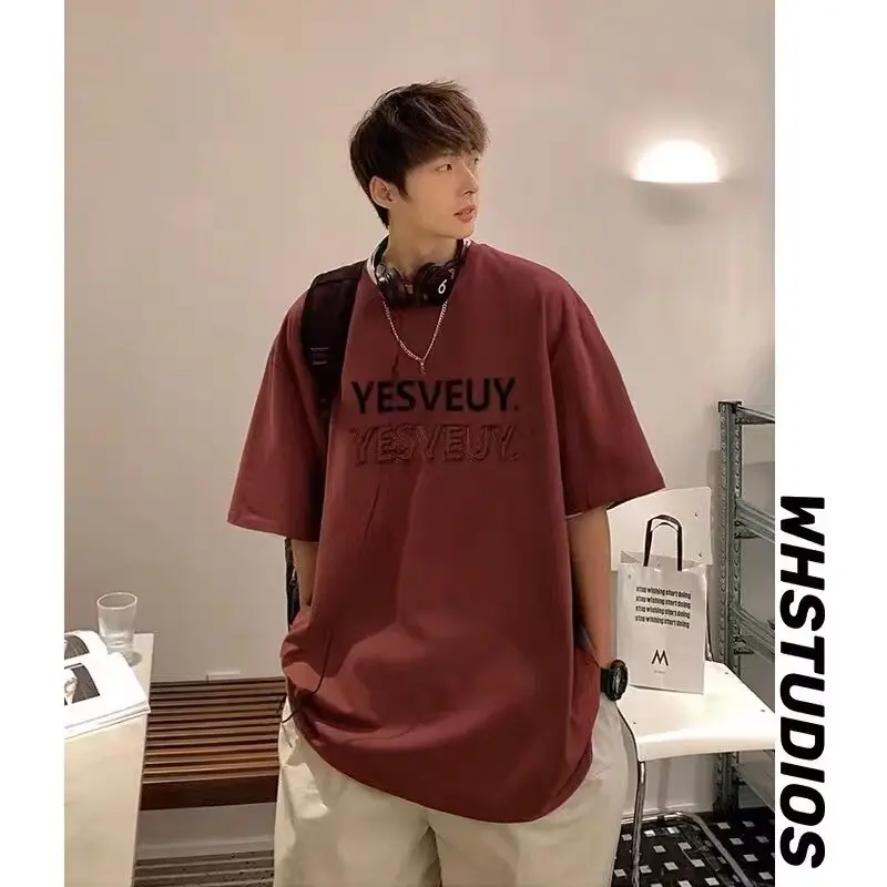 Áo Thun Ngắn Tay, Hạng Nặng, Dành Cho Nam, Thương Hiệu Thời Trang Mùa Hè, Làm Bằng Cotton, Phong Cách Dân Tộc, Dáng Rộng Vừa Vặn, Áo Sơ Mi Tay Lỡ