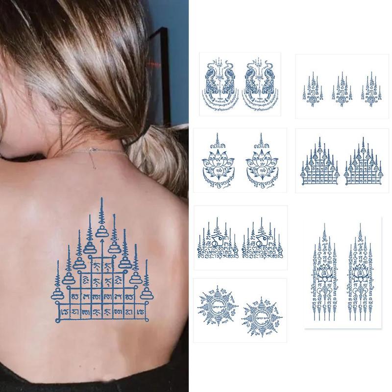 Product Introduction of SemiPermanent Thailand Tattoo Waterproof Spike Juice Herbal Stickers with Star Scripture Buddha B1Z5 24