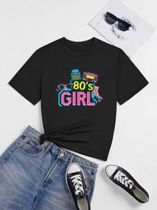 ImprinTee Women's Cartoon & Figure Print Round Neck Graphic Tee, Vintage Trendy Casual Short Sleeve T-shirt For Daily Wear, Ladies All Seasons Outfit