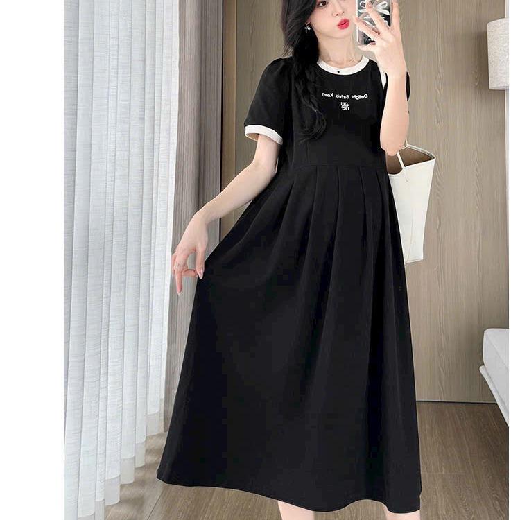 Đầm Bầu Babydoll Chữ Cổ Tròn Váy Bầu Uy Tín Chất Lượng Nữ Women Dress Đen