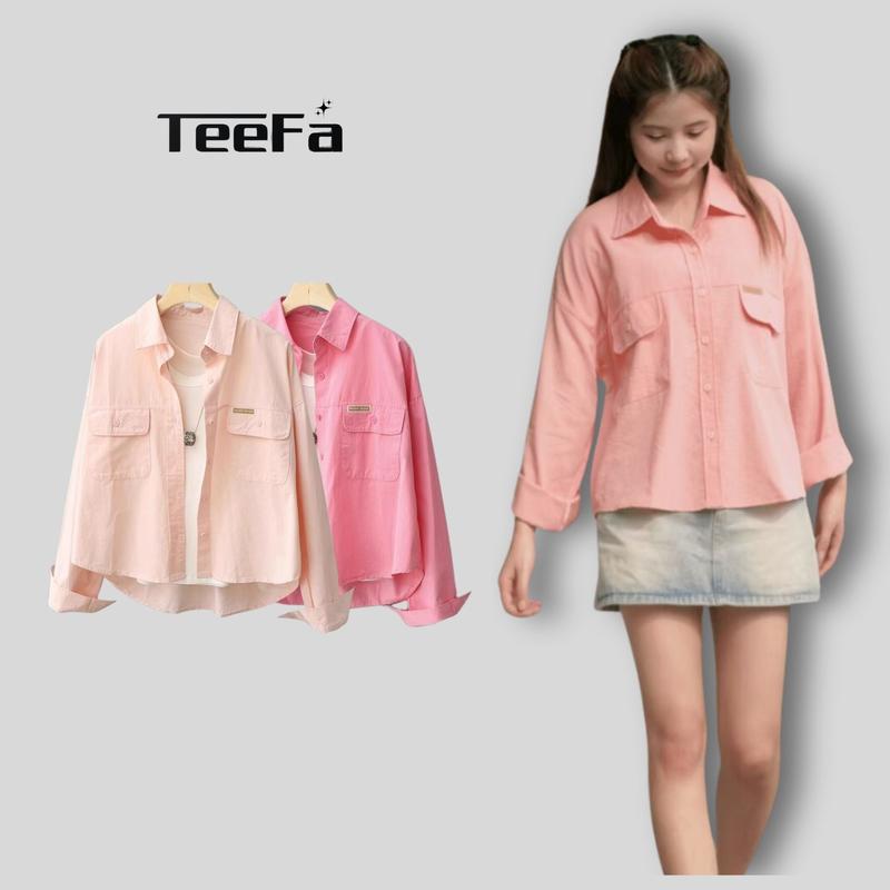 Áo Sơ Mi Nữ dài tay dáng lửng, Áo Free size phong cách Hàn Quốc Women Kem Women Kem Top Jean Shirt