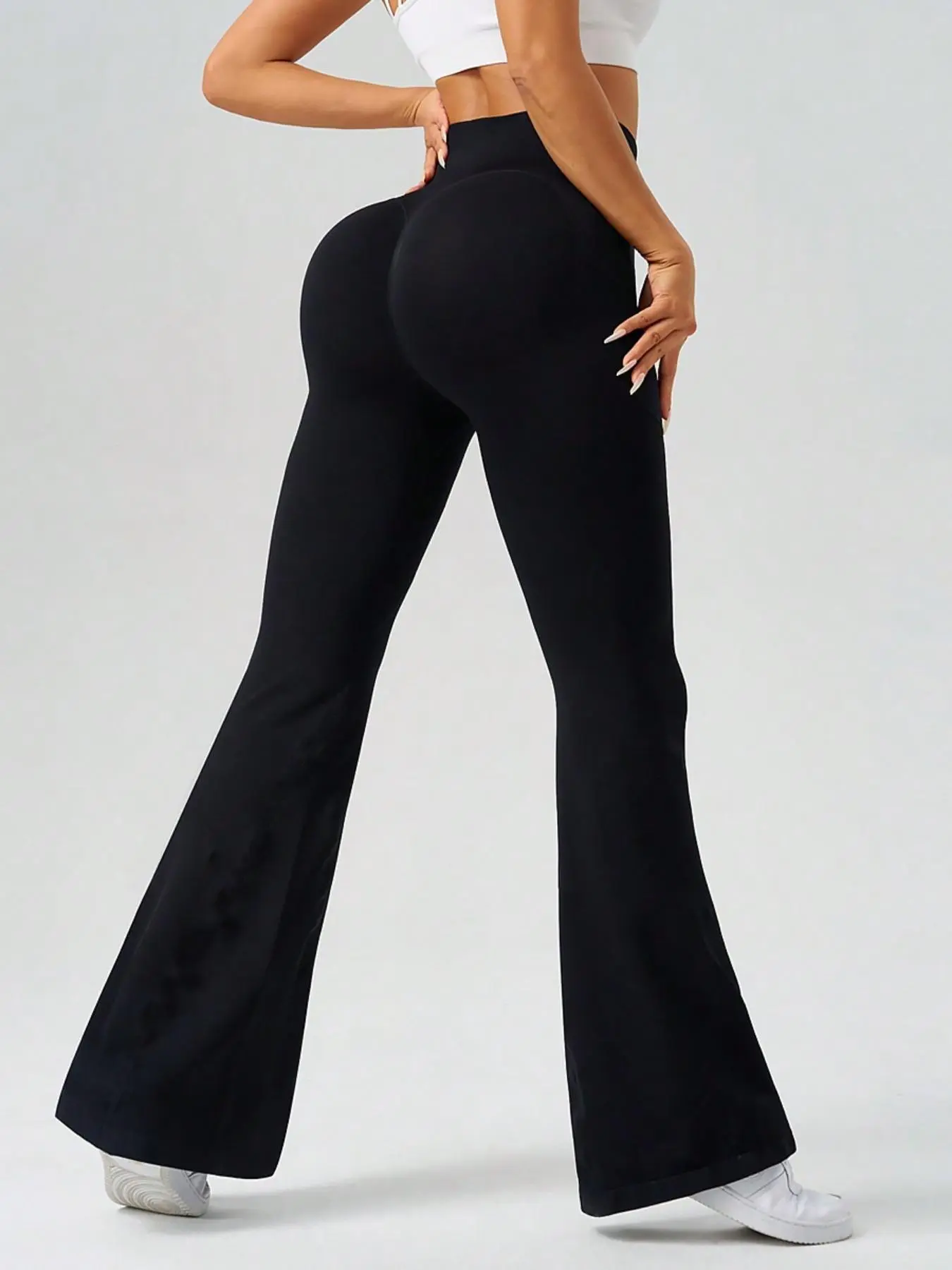 Women's Solid High Waist Flare Leg Sports Leggings, Casual Comfy Pocket Design Bell Bottom Trousers for Yoga Gym Workout Running, Ladies Sportswear for Fall & Winter