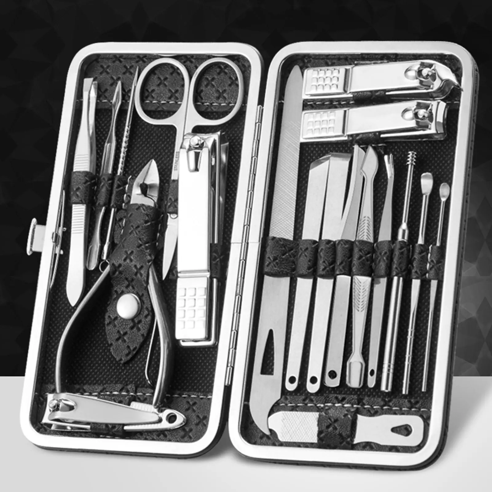 Exrrcibo 1 Set Professional Manicure Cutters Compact Stainless Steel Comfortable Case Manicure Kit Pedicure Supplies