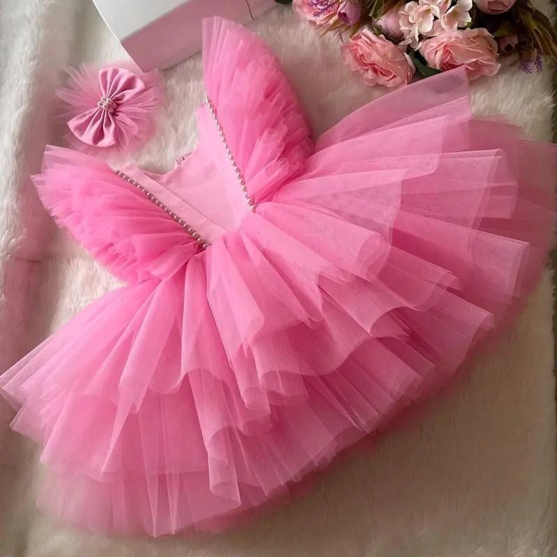 DRESS ANAK PITA PINK GAUN PESTA ULANG TAHUN BAYI PETRMPUAN KIDS WARNA PINK BARBIE PRINCESS GOWN 0