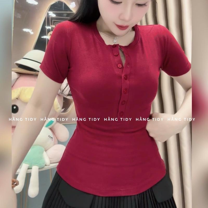N4 Áo thun ôm borip nút nhiều đủ màu Hằngtidy+đi chơi+ mang nhà + thun borip+ form 40-58kg