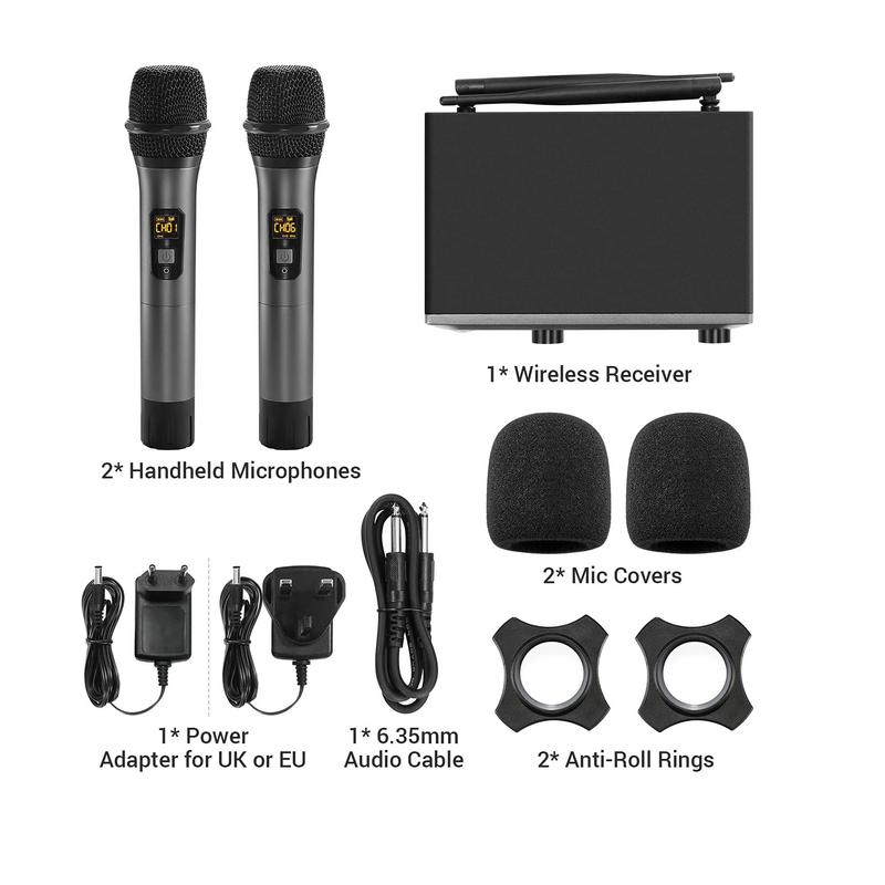 TONOR Wireless Microphone，Metal Dual Professional UHF Cordless Dynamic Mic Handheld Microphone System for Home Karaoke, Meeting, Party, Church, DJ, Wedding, Home KTV Set, TW-820 6