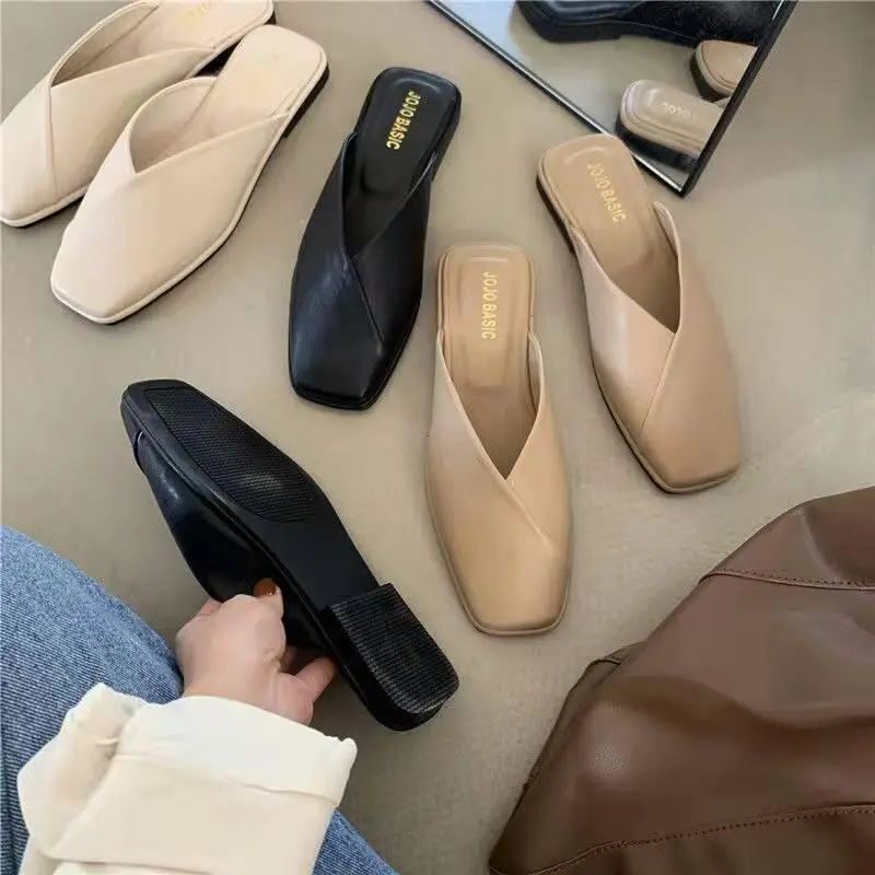 Designer Comfortable Women's Mules Shoes Slippers Elegant Sandals Woman Fashion With Chic Point Hot Leather Summer New 2025 Low