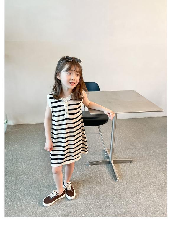 Product Introduction of 100% Cotton Children's Baby Girl Children 2024 Summer New Korean Style Stitching Tie-Dyed Mid-Length Polo Dress 6