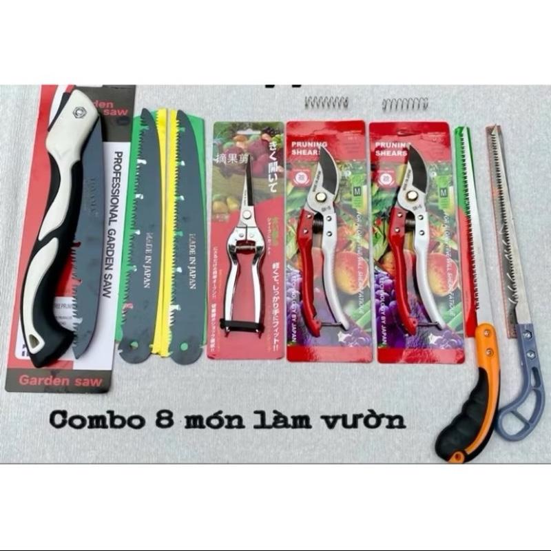 Bộ dụng cụ làm cây cảnh, làm  vườn 8 món : 2 kéo cắt cành+ kéo tỉa cành+ cưa gấp+2 cưa lách tặng kém 2 loxo thay thế. dung culam