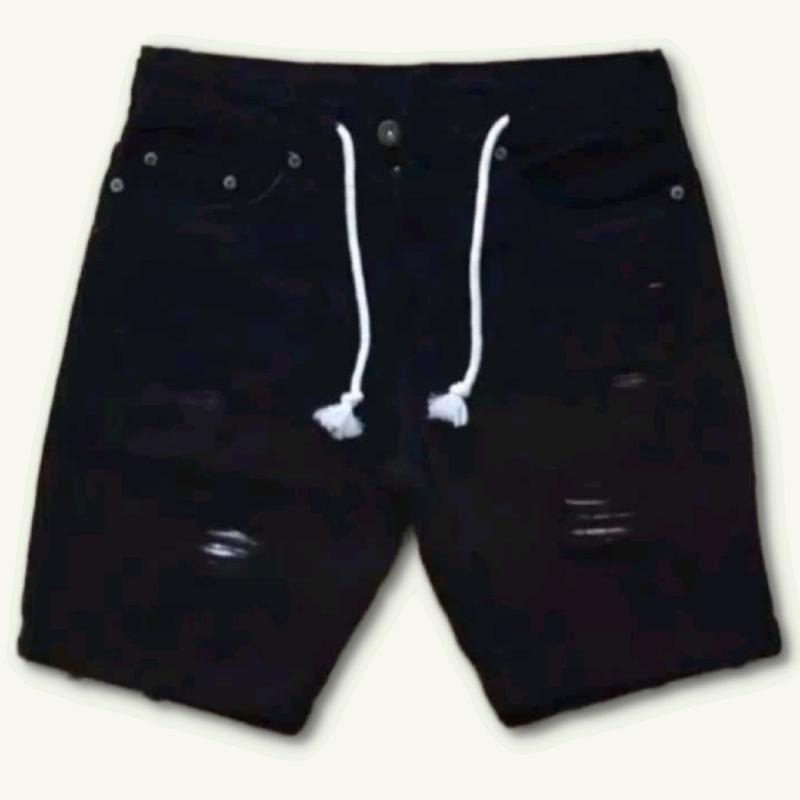 Celana Jeans Pendek Sobek Pria | Celana Pendek Sobek Pria Hitam Distro Ripped Denim 1