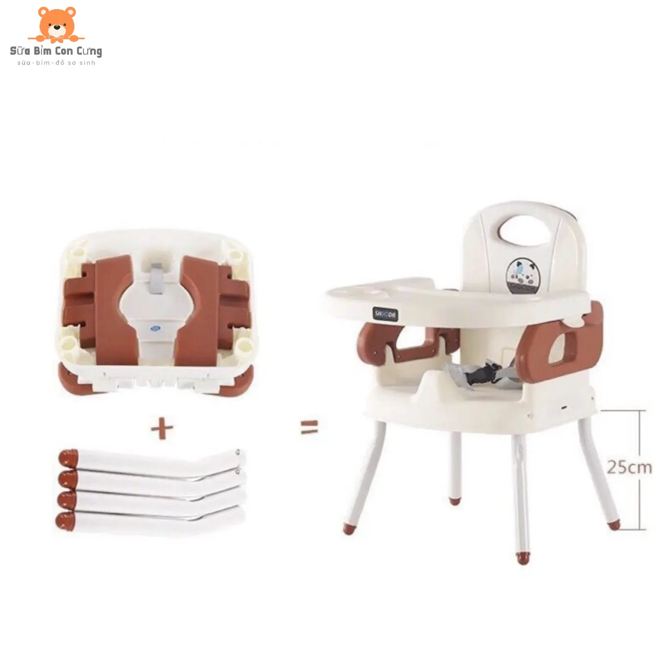 Ghế Ăn Dặm Cho Bé SHUODA Cao Cấp 3 Chế Độ Chân Gấp Gọn Có Dây Đai An Toàn Mặt Bàn Tháo Rời Tiện Lợi Kèm Kem