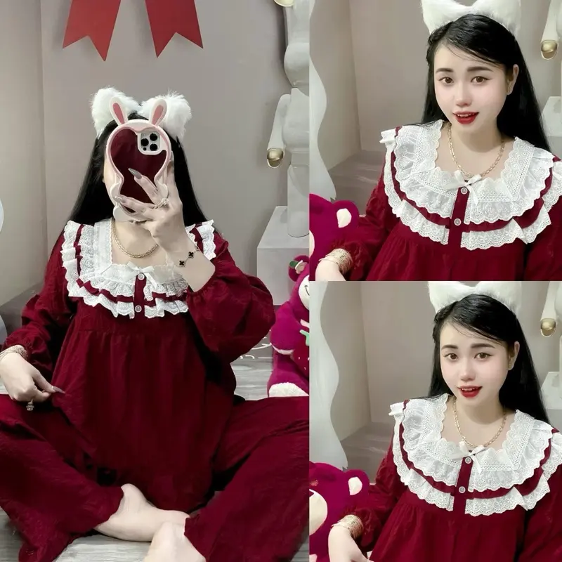 Sét bộ đũi Dài, cổ vuông phối ren, tay bồng