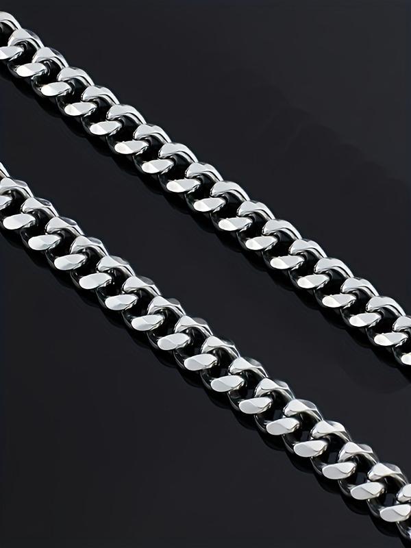 Men's Simple Cuban Chain Bracelet & Necklace (2counts), Fashion Hip Hop Stainless Steel Jewelry for Party, Daily Clothing Decor, Trendy All-match & Exquisite Jewelry for Birthday Gift 5