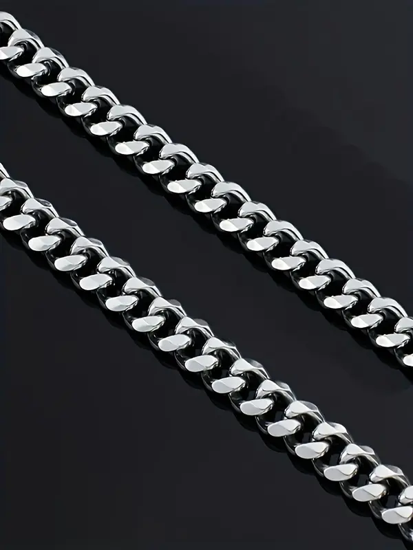 Men's Simple Cuban Chain Bracelet & Necklace (2counts), Fashion Hip Hop Stainless Steel Jewelry for Party, Daily Clothing Decor, Trendy All-match & Exquisite Jewelry for Birthday Gift 5
