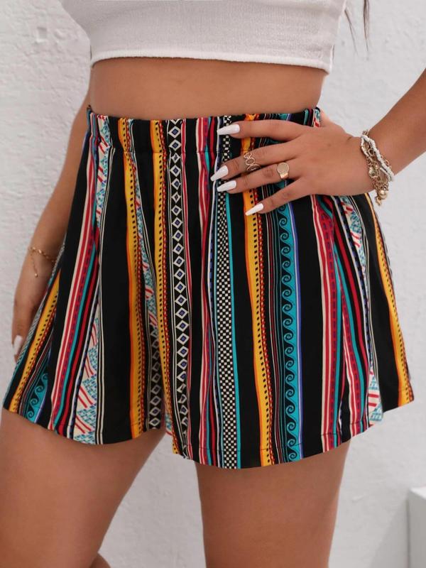Women's Striped Print Shorts, Casual Comfy Shorts for Daily Wear, Ladies Bottoms for All Seasons 4