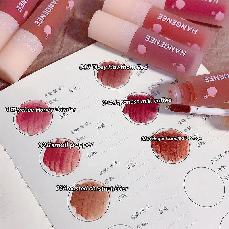 Bộ Son Môi Lỏng, Gương Lustrous Dewy Finish, Bộ Men Môi Dưỡng Ẩm Lâu Dài, In Hình Gấu Dễ Thương Cosmetic Mỹ Phẩm Trang Điểm 6