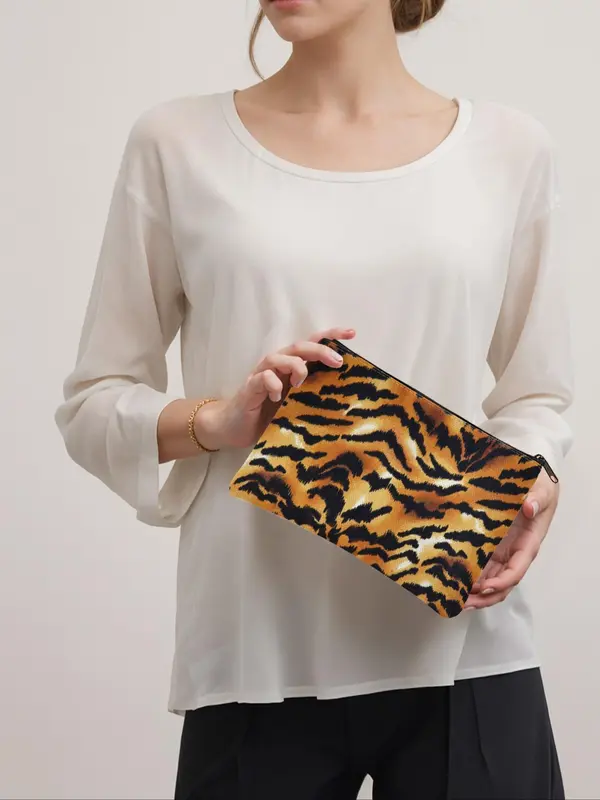 Tiger Stripe Pattern Makeup Bag, Casual Fashion Lightweight Multi-functional Makeup Bag, Travel Makeup Bag, Suitable for Leisure Travel, Business Trips 2