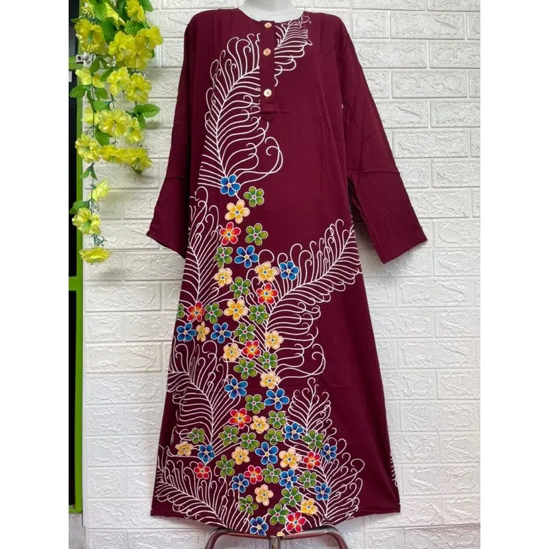 Bisa Cod Longdress Lengan Panjang kencana Ungu Label Biru | Daster Panjang Semata Kaki Baju Tidur Santai Wanita Dewasa Bahan Katun Santung Premium Motif Bunga Terbaru Polka Dot Katun 5
