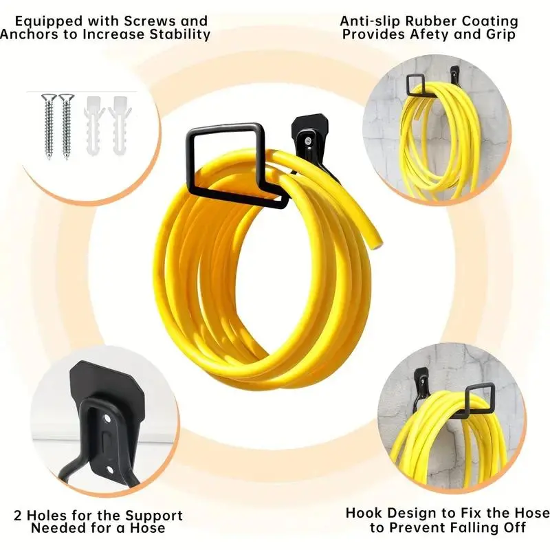 Garden Hose Holder, Wall Mounted Hose Hanger with 2 Screws, Expandable Hose Rack for Outdoor Use, Water Hose Extension Hook, Modern 5