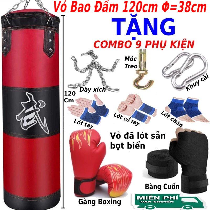 [ VỎ 120CM COMBO 9 MÓN] BAO CÁT ĐẤM BỐC BOXING THẾ HỆ MỚI - TẬP LUYỆN CƠ TAY, CHÂN, RÈN LUYỆN PHẢN XẠ TRONG ĐỐI KHÁNG VÕ THUẬT