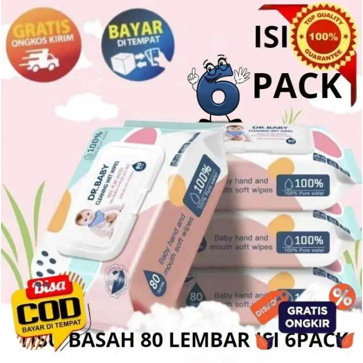 [TR] PROMO 6pack Tisu Basah Bayi 80 Lembar 100% Pure Water Cleaning Wet Wipes Tissue Bayi