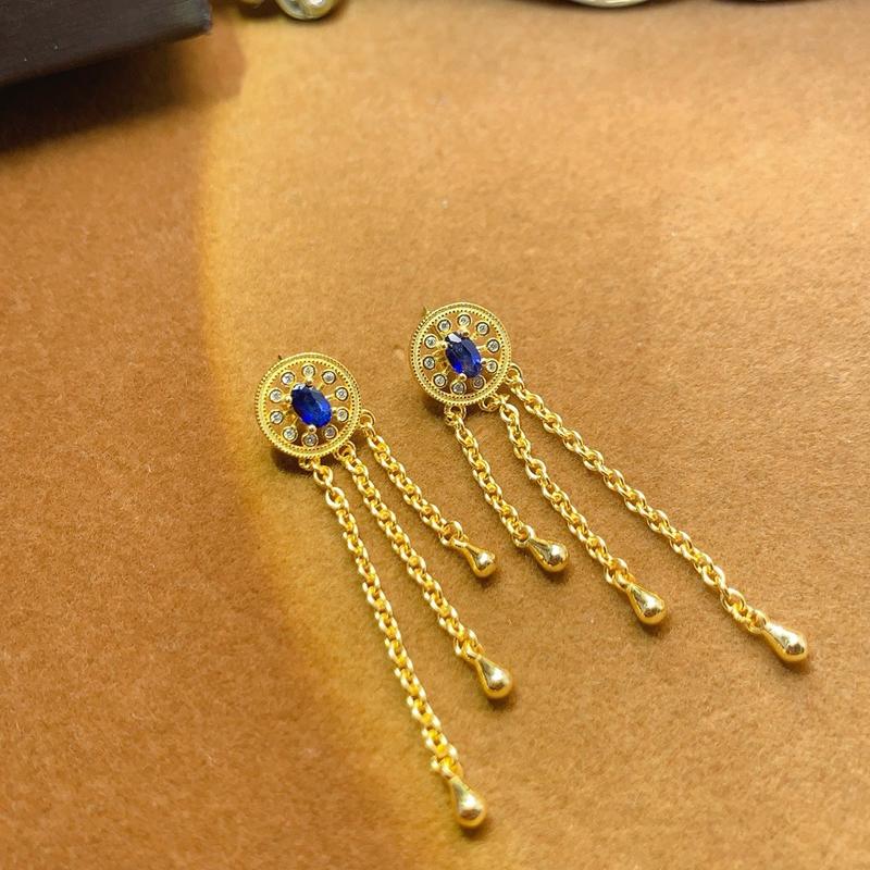 Product Introduction of Natural Colored Gemstone-S925 Silver Natural Sapphire Earrings Fashion Niche Oval 3*5mm Earrings-2025 New Hot Selling Gift drop  earrings 5