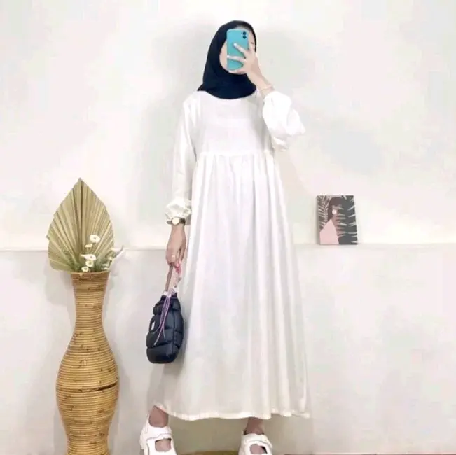 Bavin MIDI dres crinkle airflow polos Nyaman Ibu Menyusui Hitam Formal 8