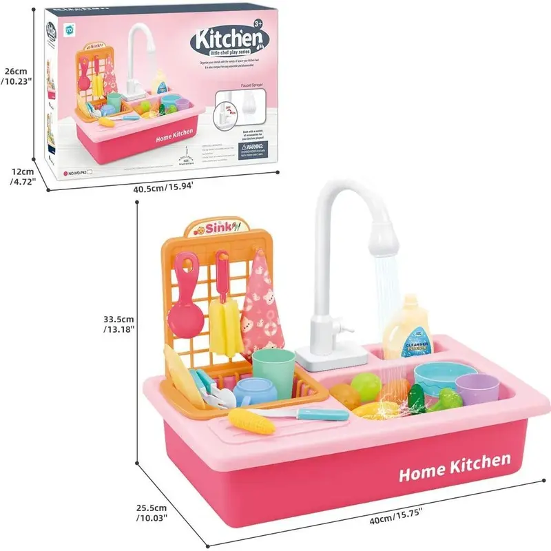 Pretend Play Kitchen Sink Toy, 1 Set Dish Rack & Play Cutting Food, Kitchen Utensils Role Playing Toys, Creative Birthday Gifts 1