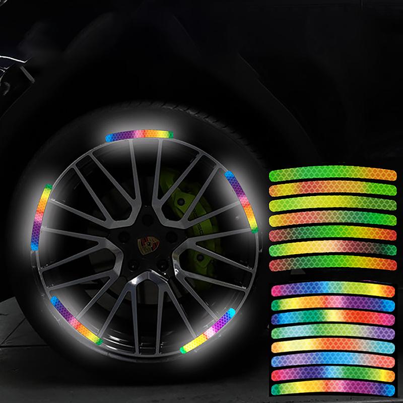 20pcs Car Wheel Hub Reflective Strips Tire Rim Colorful Stickers ...