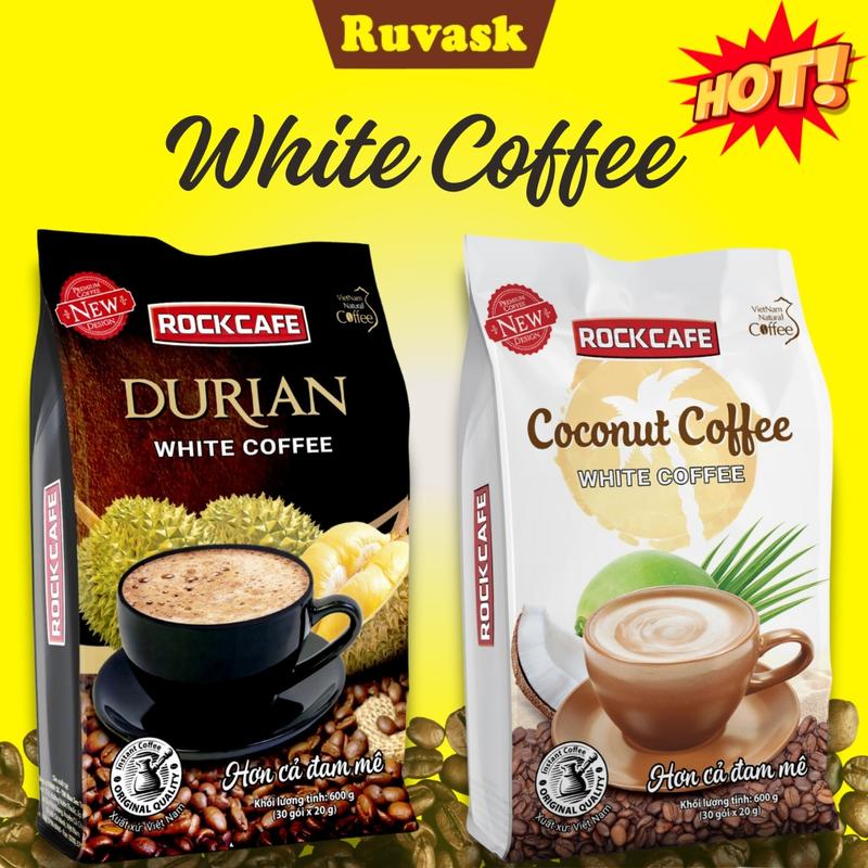 Rockcafe Sầu Riêng Cafe Dừa TÚI LỚN 30 Gói x 20 G - Cà Phê Dừa Cà Phê Sầu Riêng Mẫu Mới - Coffee Sầu Ruvask