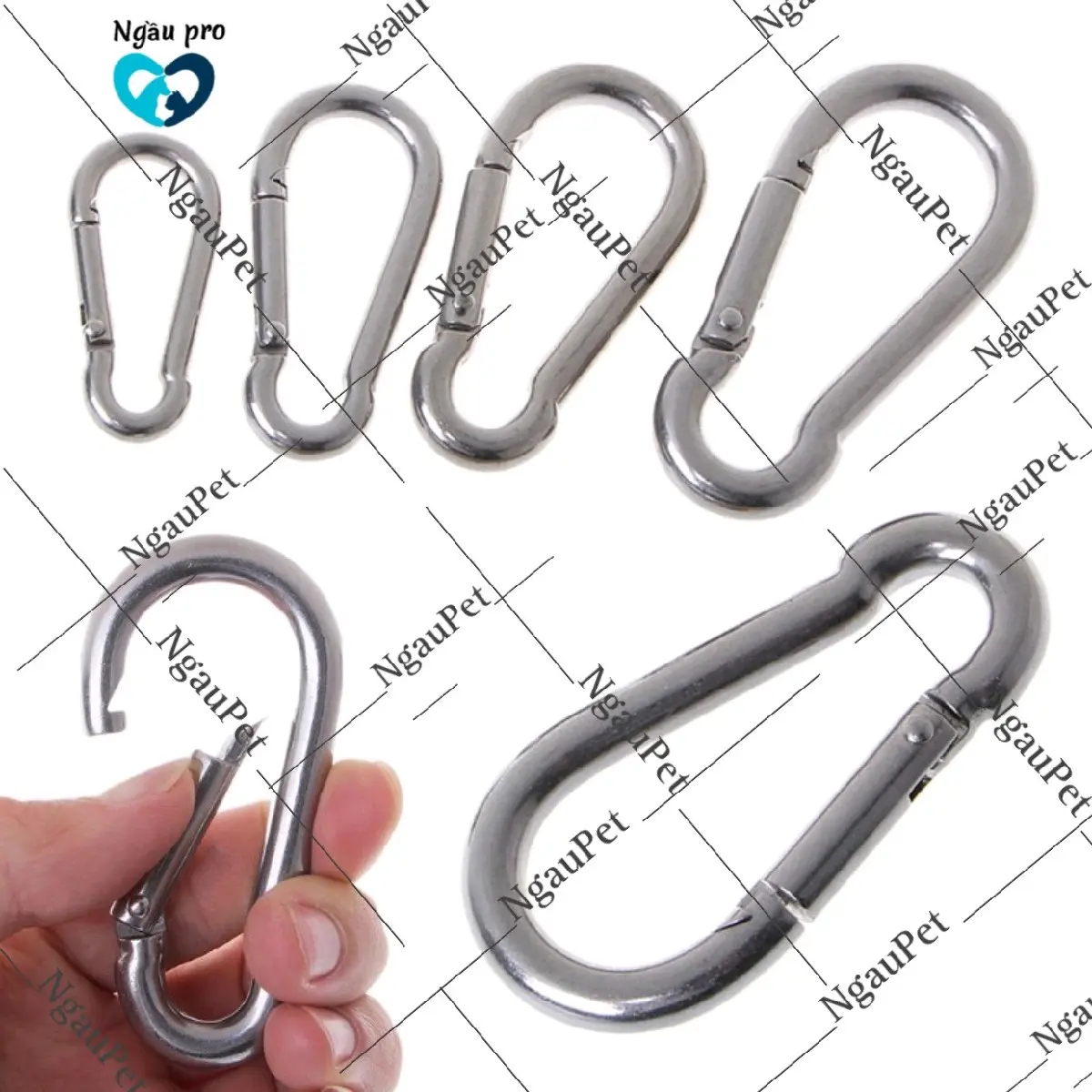 Móc Xích Chó Bằng Kim Loại Thép Chống Gỉ, Móc Khoá Treo Lồng Chuồng Chim Chó Thú Cưng Có Ren Xoay Chốt Siêu Chắc Chắn Chịu Lực Cao Ngaupet