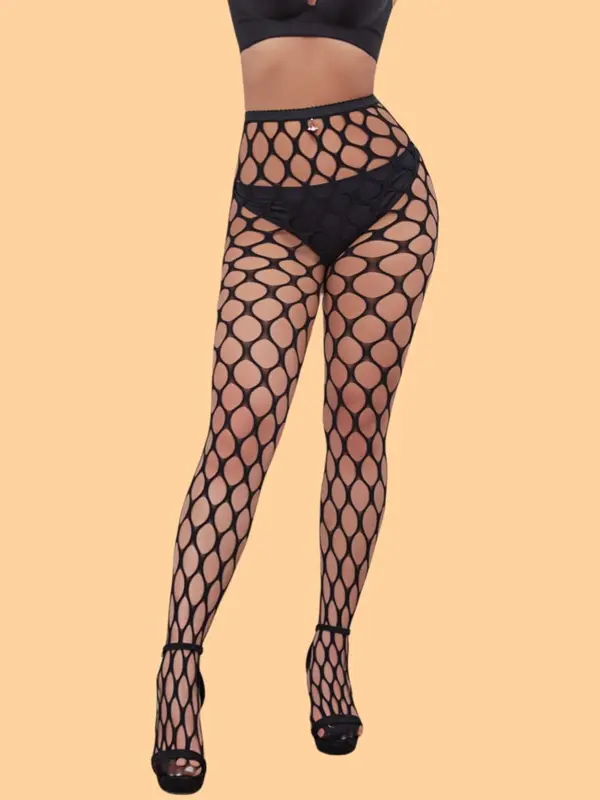 Women's  Solid Hollow Out Sheer Sexy Fishnet Tights, Casual Comfy Breathable High Waist Pantyhose for Daily Wear, Ladies Stockings for All Seasons 3
