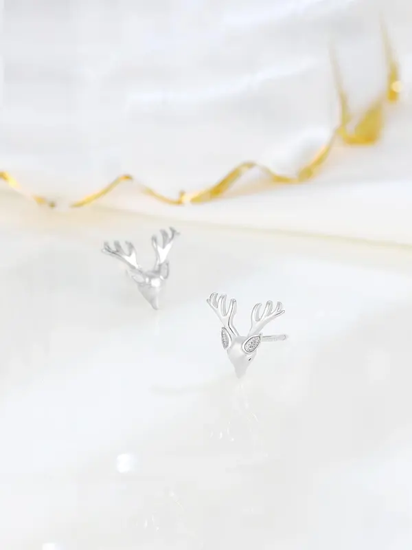 925 Sterling Silver Cute Deer Design Stud Earrings, Fashionable Earrings for Women & Girls, Trendy All-match & Exquisite Jewelry for Birthday Gift 6