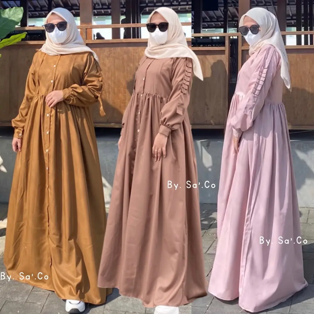 Kanaya Dress gamis unik kancing mekar busui Katun Polos Toyobo Wanita Muslim Mewah