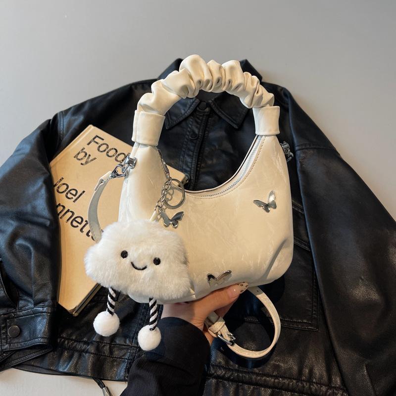   Tặng kèm charm   Xách Nữ Quai Rúm Đính Phụ Kiện Xinh Sắn Cầm Tay Đeo Chéo Bag Kem Da Nhung chiếc túi bí mật của tiểu thư 